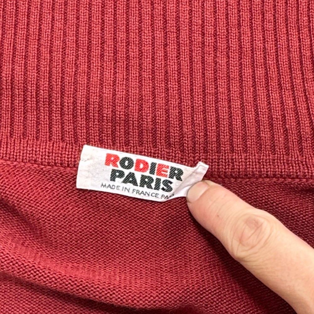 Vintage Rodier Paris Sweater Women's XS Burgundy Zip Up Mockneck Knit Cardigan - Picture 6 of 6